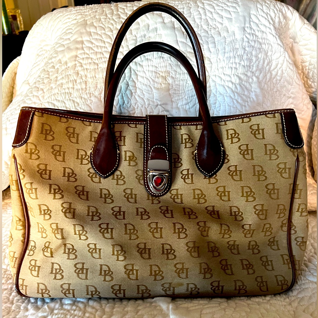 Vintage Dooney And Burke Logo Brown Leather And Canvas Medium Bag